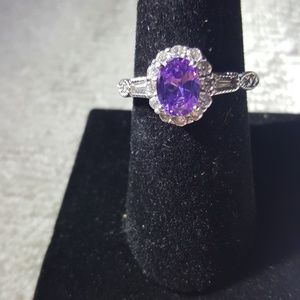 Oval Amethyst Gemstone & CZ Fashion Ring SZ 8 NEW